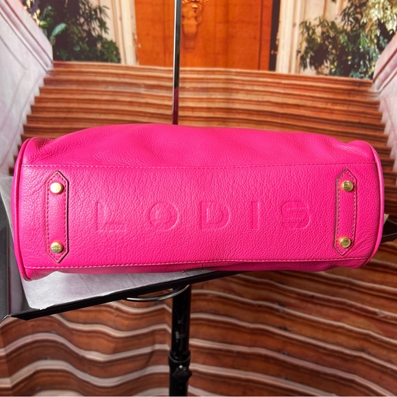 Lodis Fuchsia Pink Leather Shoulder Hobo Bag with Braided Trim, soft supple 💖 - Picture 6 of 17